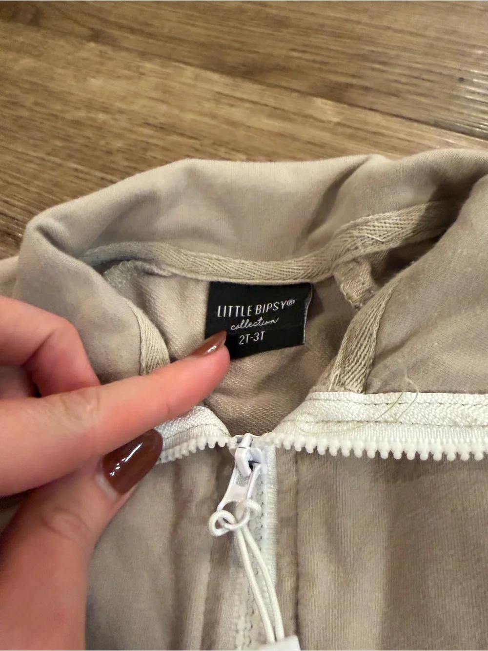 Little Bipsy Light Tan Grey Quarter-Zip Sweatshirt & Jogger Set LIKE NEW